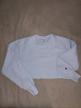 Champion White Cropped Sweatshirt with Sleeve Logo